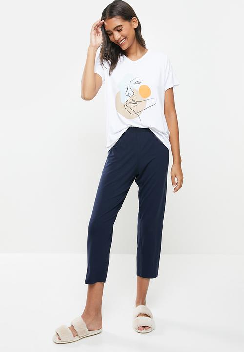 Superbalist - Sleep tee & pants - navy & white 