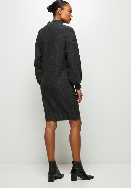 edit - Cable stitch balloon sleeve tunic - charcoal