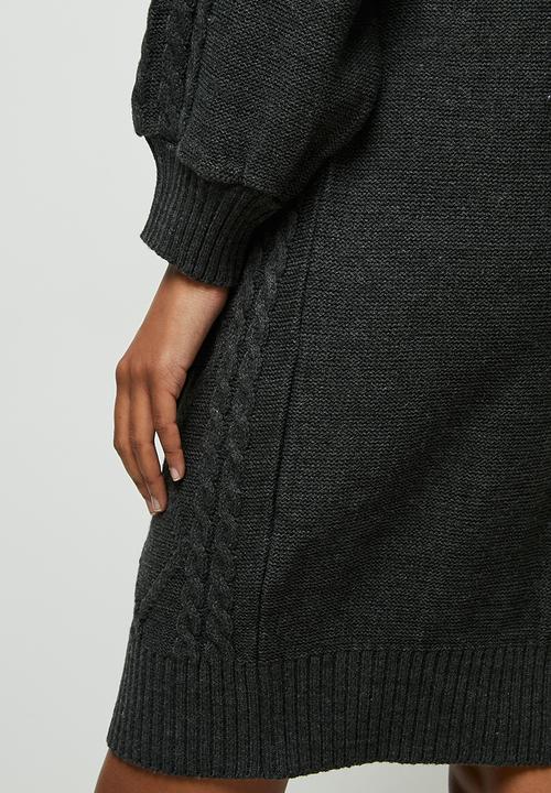 edit - Cable stitch balloon sleeve tunic - charcoal