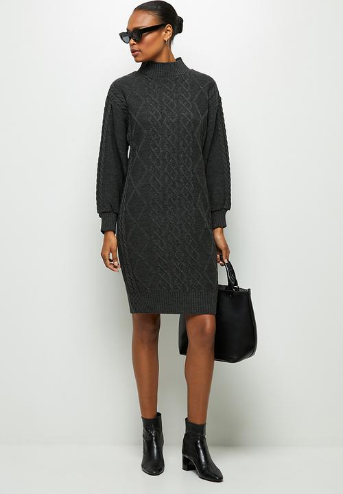 edit - Cable stitch balloon sleeve tunic - charcoal