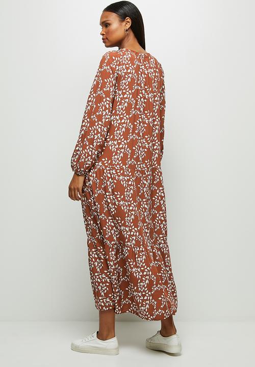 edit - Wide hem gyspy maxi dress - rust & white 