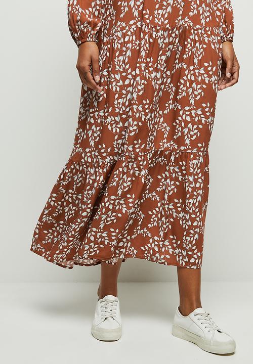 edit - Wide hem gyspy maxi dress - rust & white 
