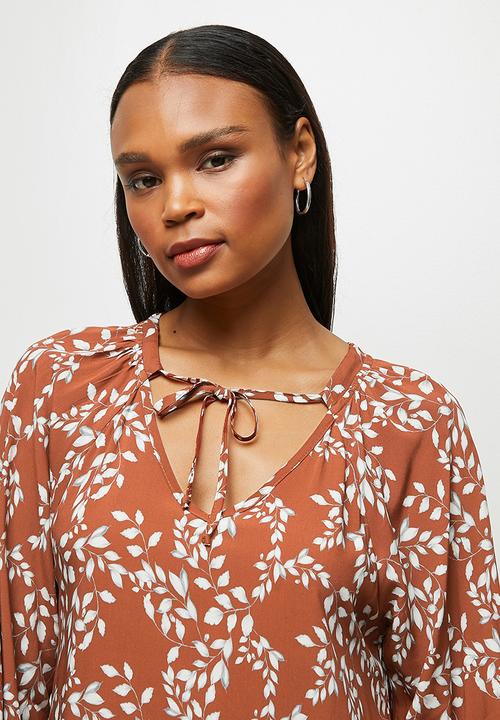 edit - Wide hem gyspy maxi dress - rust & white 