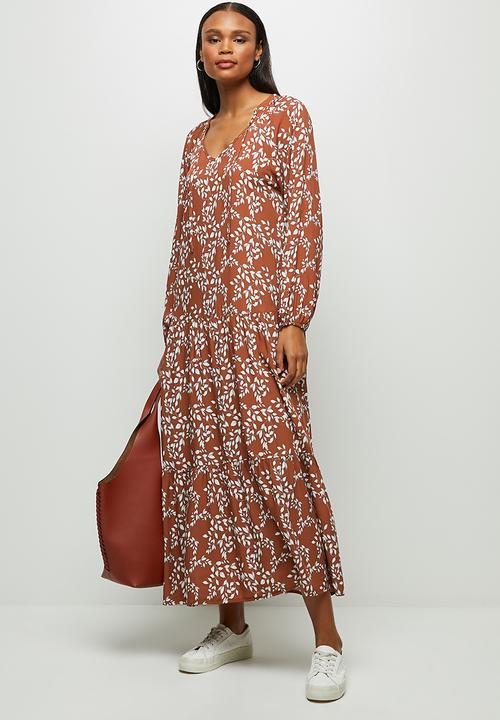 edit - Wide hem gyspy maxi dress - rust & white 