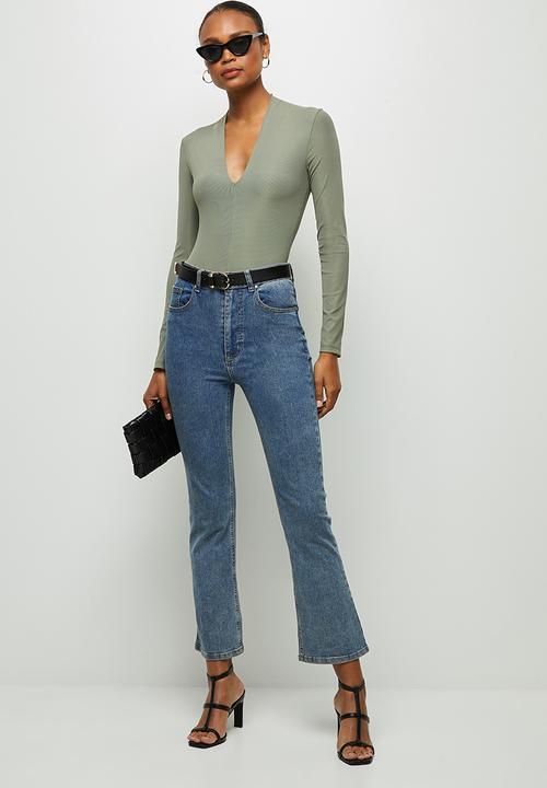 MILLA - Ribbed V neck  bodysuit - sage