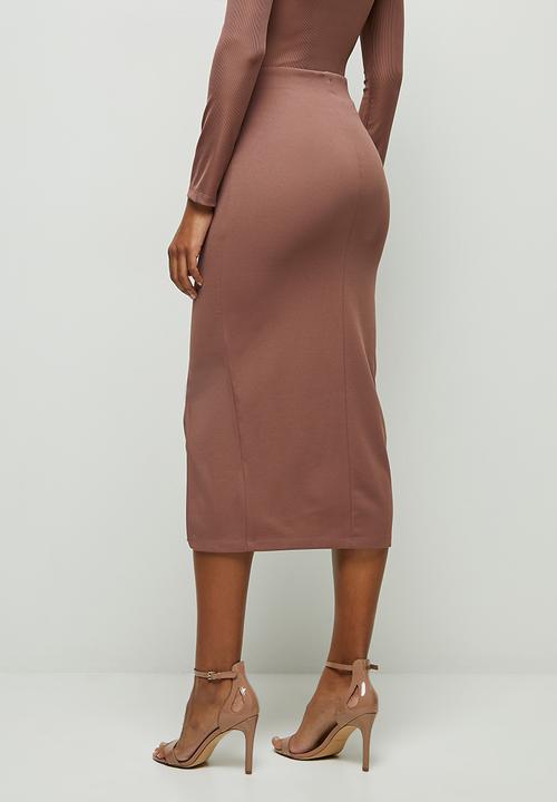 MILLA - Panelled detail pencil skirt - cognac
