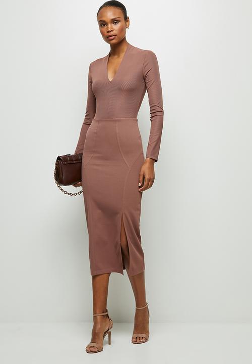 MILLA - Panelled detail pencil skirt - cognac