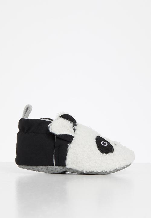 Pop Candy - Boys panda soft sole slippers - black & white
