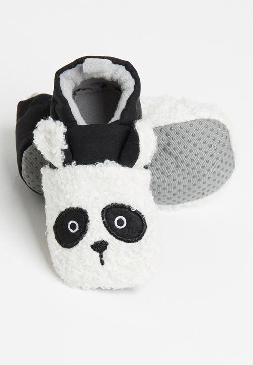 Pop Candy - Boys panda soft sole slippers - black & white