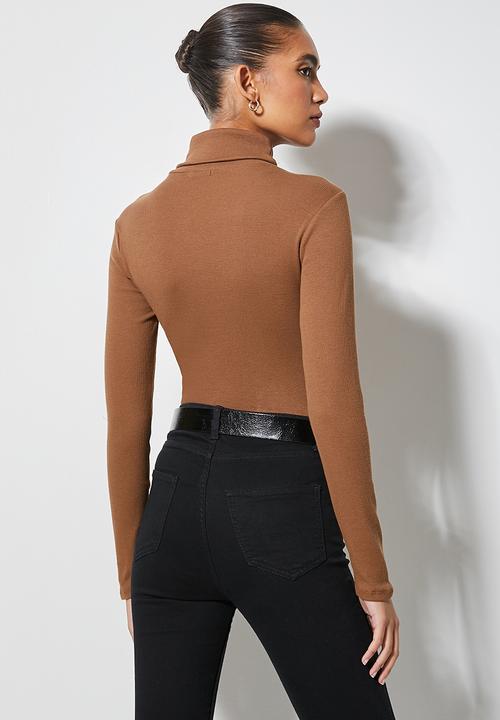 Superbalist - 2 Pack lycra rib poloneck tops - stone & tobacco