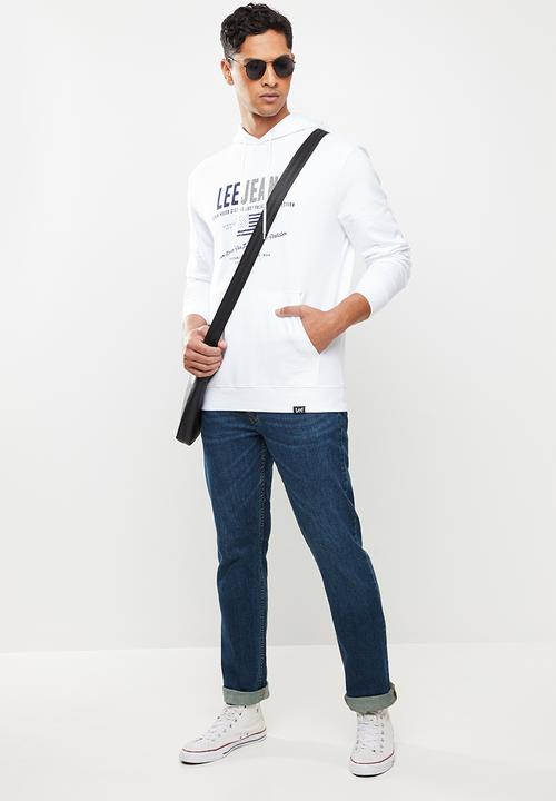 Lee  - Faded denim hooded sweat - white