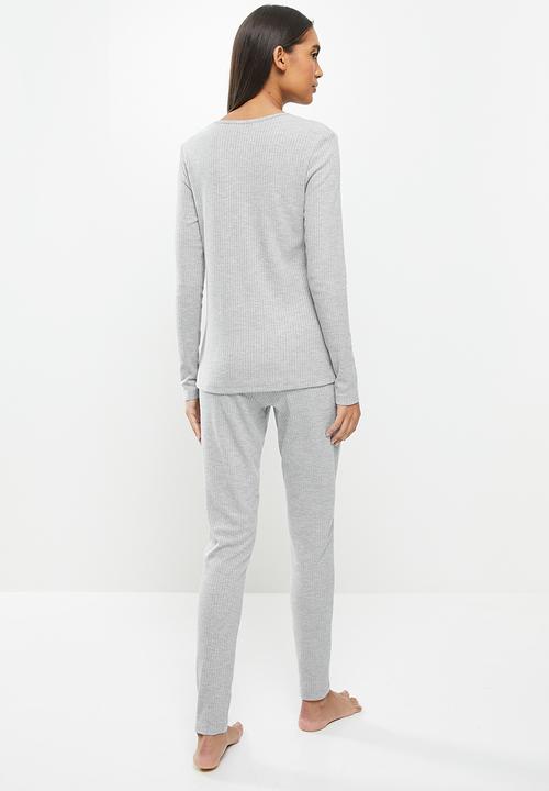 Superbalist - Rib henley sleep set - light grey 
