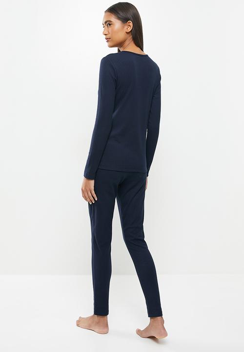 Superbalist - Rib henley sleep set - navy