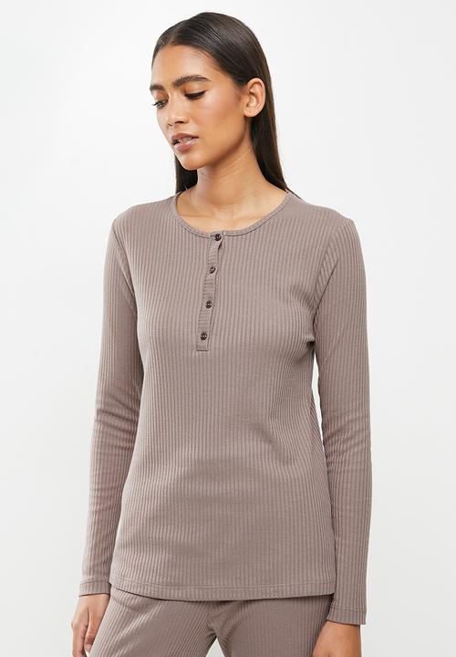 Superbalist - Rib henley sleep set - mocha