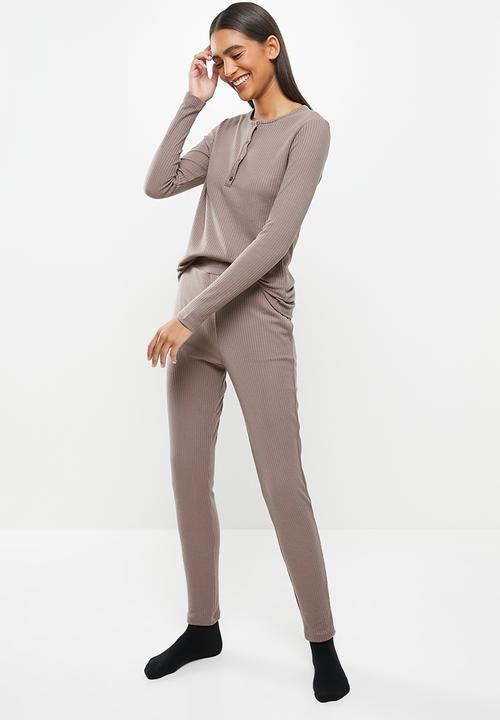 Superbalist - Rib henley sleep set - mocha