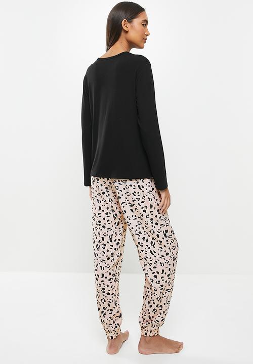 Superbalist - Long sleeve fitted top & pants set - black & blush