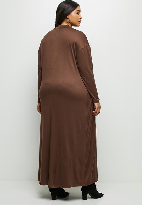 MILLA - Brushed knit dropped shoulder maxi dress - brown