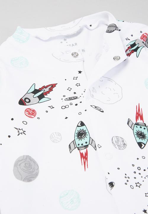 Baby Star - Space sleepsuit & beanie set - white