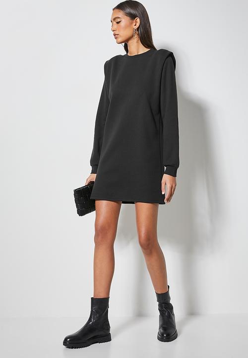 VELVET - Styled shoulderpad sweatshirt dress - black