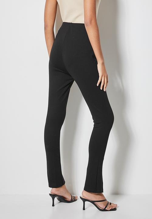 VELVET - High waisted split front knit pant - black