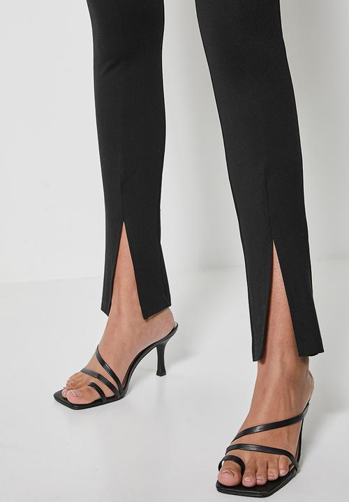 VELVET - High waisted split front knit pant - black