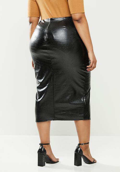 Missguided - Plus croc midaxi skirt - black