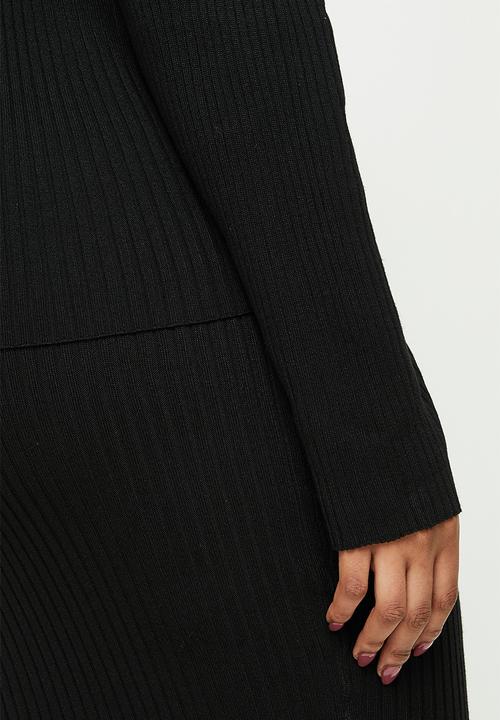 Missguided - Plus funnel neck ribbed jumper co ord - black