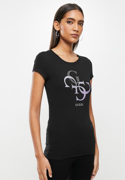 GUESS - Short sleeve quatro G bling tee - black
