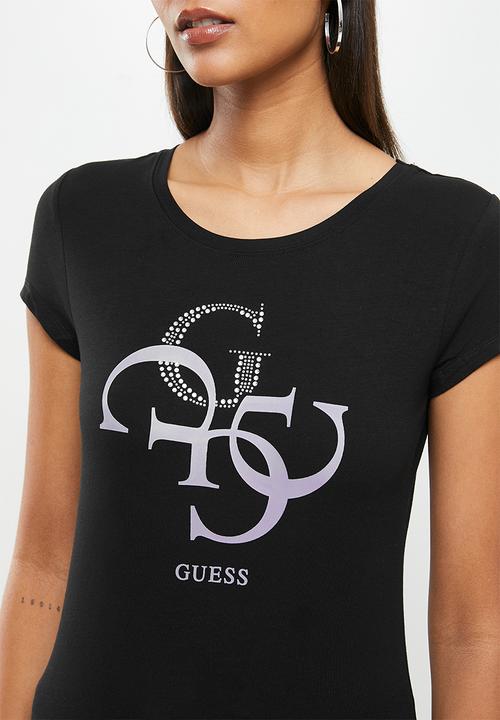 GUESS - Short sleeve quatro G bling tee - black
