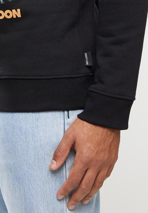 Only & Sons - Pinkfloyd life reg hoodie sweat - black