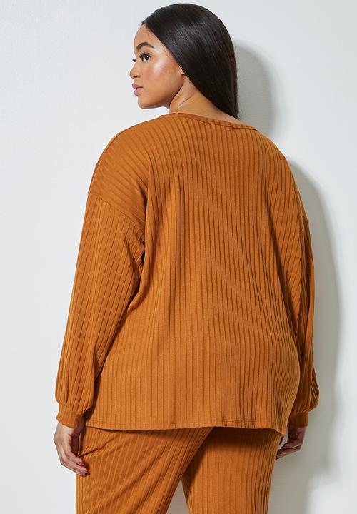 Superbalist - Cropped v-neck balloon sleeve tee - brick