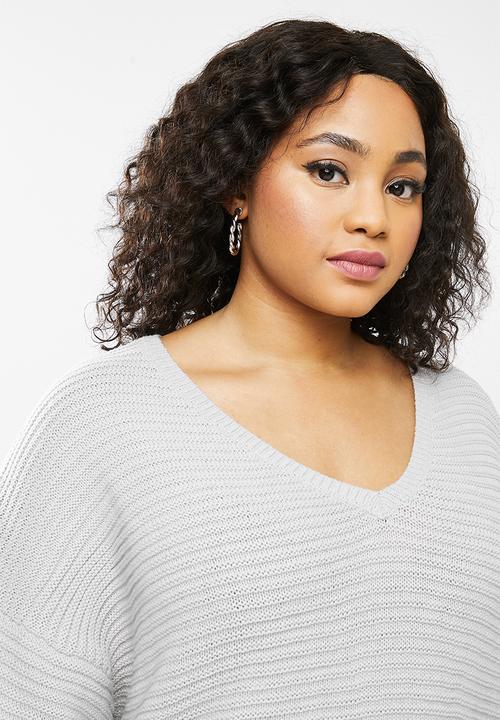 Missguided - Plus v neck ribbed dress - grey