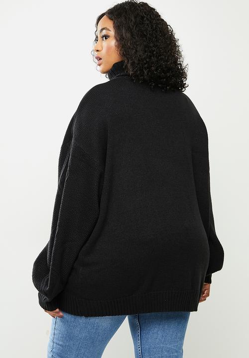 Missguided - Plus roll neck cable sleeve jumper - black