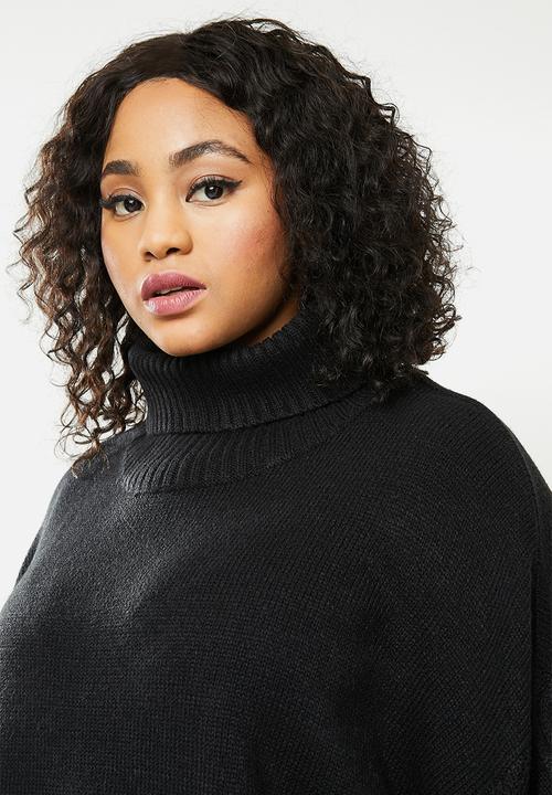 Missguided - Plus roll neck cable sleeve jumper - black