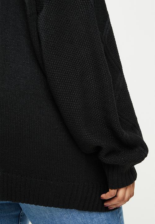 Missguided - Plus roll neck cable sleeve jumper - black