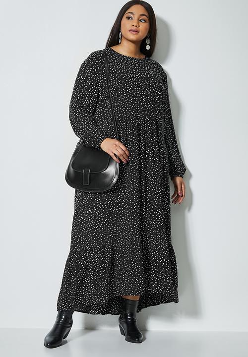Superbalist - Long sleeve maxi tiered dress - black & white 