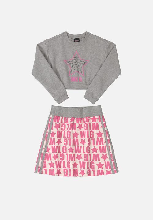Gloss - Girls sweatshirt & skirt set - grey & pink