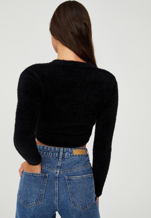 Cotton On - Super luxe fluffy crop pullover - black