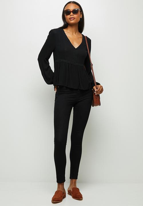 edit - Lace inset peasant blouse - black