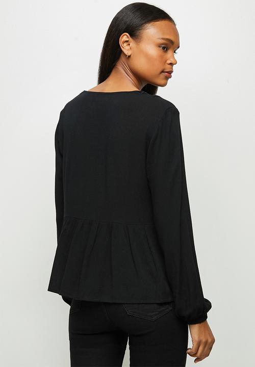 edit - Lace inset peasant blouse - black