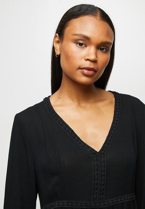 edit - Lace inset peasant blouse - black