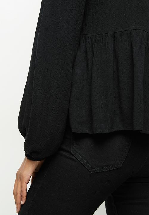edit - Lace inset peasant blouse - black