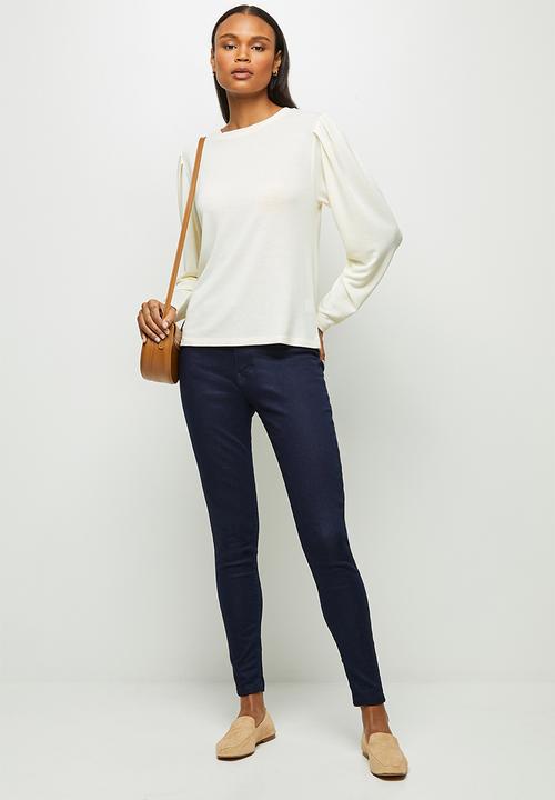 edit - Warm handle mutton sleeve top - milk