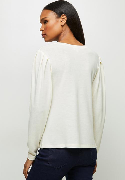 edit - Warm handle mutton sleeve top - milk