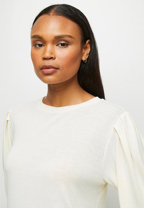 edit - Warm handle mutton sleeve top - milk