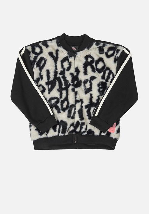 Gloss - Girls sweat jacket with faux fur - black