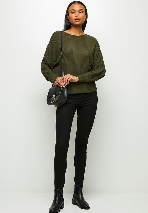 edit - Long sleeve slouchy ribbed tee - khaki 