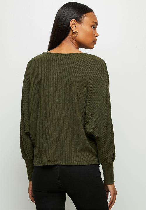 edit - Long sleeve slouchy ribbed tee - khaki 