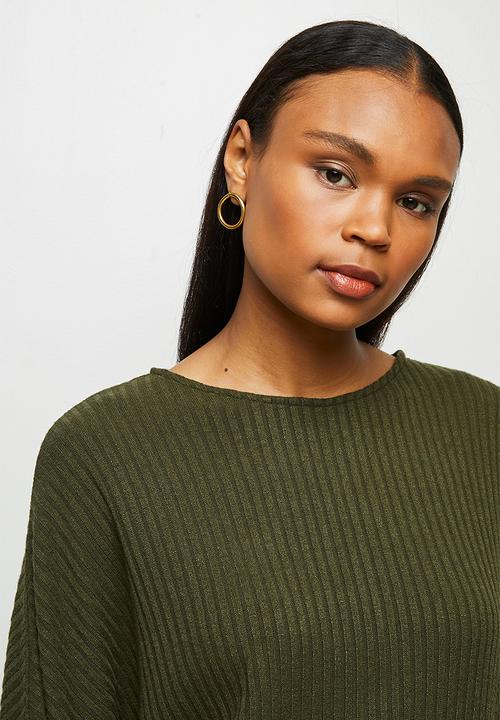 edit - Long sleeve slouchy ribbed tee - khaki 