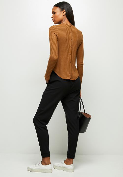 edit - Long sleeve crew neck longline tee - tobacco
